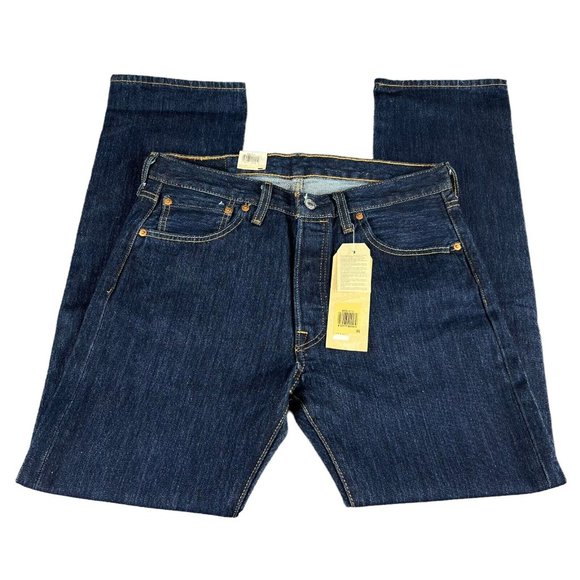 Levi's 501 Original Button Fly Dark Blue Denim Jeans Men's Sizes 32x32 - 36x32 - Picture 2 of 5